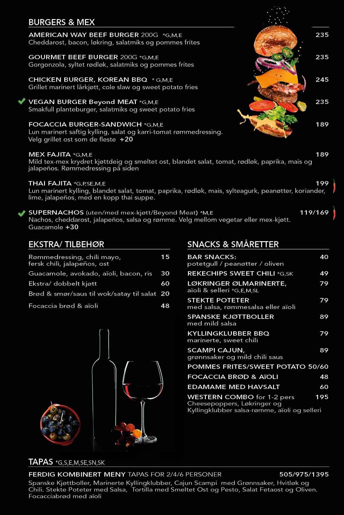 Meny Burgers og mex
